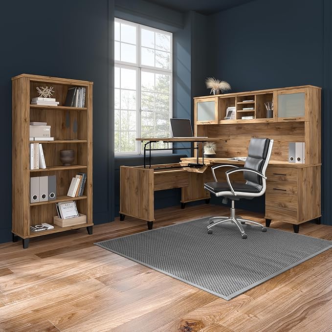 Bush Furniture Somerset 60W L Shaped Desk with Hutch in Fresh Walnut