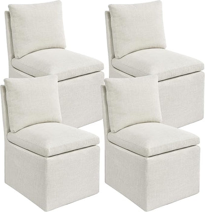 DUHOME Upholstered Armless Dining Chair with Casters,Linen Dining Chairs Set of 4 for Living Room,Single Sofa Chair with 4 Casters for Bedroom Reading Room Waiting Room Kitchen Dining Room
