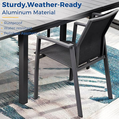 Wisteria Lane 7 Piece Aluminum Outdoor Patio Dining Sets with Fully Assembled Dining Chair，91.3" L×39.4" W Expandable Patio Table and Chairs Set for 6, Stackable Chairs with Quick Drying Fabric, Grey