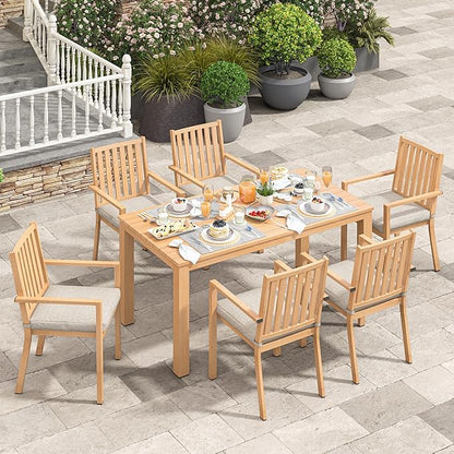 Wisteria Lane Aluminum 7 Pieces Patio Dining Sets, Outdoor Dining Table with 6 Chairs, Outdoor Patio Dining Furniture Set with Removable Cushion for Lawn, Garden, Backyard, Brown