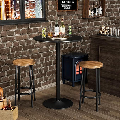 Shahoo Round Bar Table, Cocktail Tables with Metal Base & MDF Top, for Bistro Pub, Cafe, Black