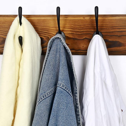 Dseap Wall Mounted Coat Rack: 38-1/4" Long, Patented, Heavy-Duty, 10-Double-Hooks Wooden Hanger Rail for Winter Coats, Hat, Jacket, Clothing - Natural & Black