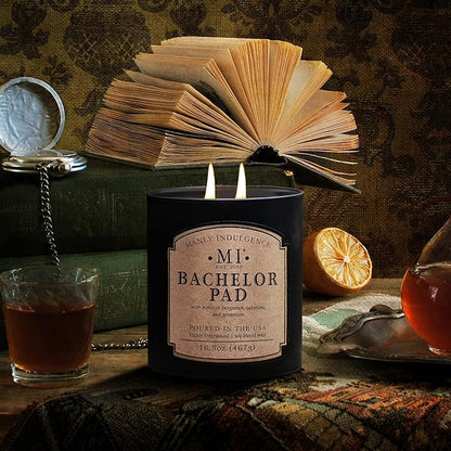 Manly Indulgence Bachelor Pad Scented Candles for Men, 2 Wick, 16.5 oz Premium Soy Blend Wax, 60H Burn, Candles for Home Scented - Made in The USA