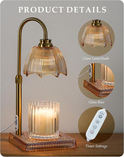Candle Warmer Lamp with Timer, Dimmer & Adjustable Height, 20MM Crystal Base, 2 Blubs, Fit Jar Scented Candles, Safe Aromatherapy Light for Sleep, Work, Yoga, Bedroom, Office, Gift for Women