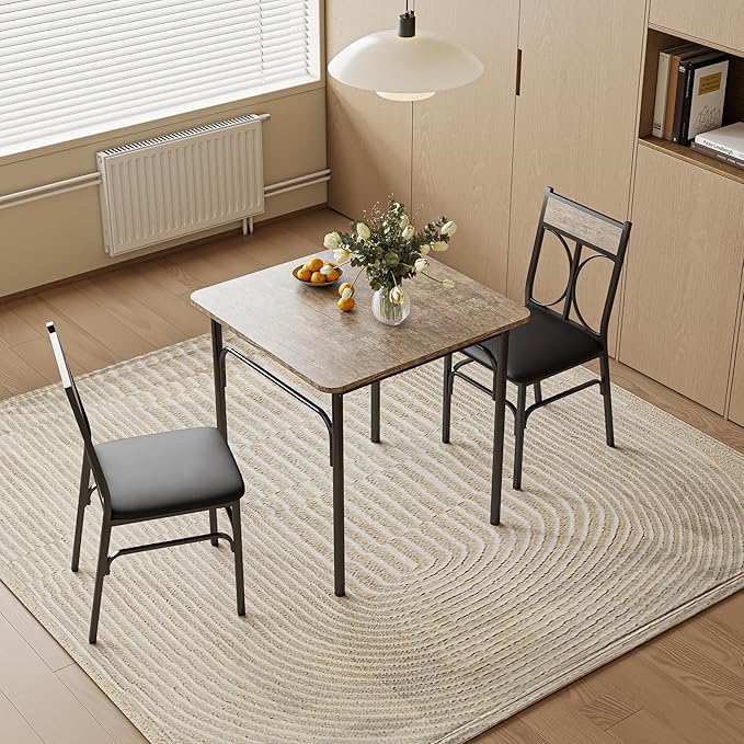 VECELO 3 Piece Dining Table Set for 2, Kitchen Table Set with 2 Chairs for Small Space, Space-Saving and Modern Design, Apartment, Easy to Assemble,Classic Brown