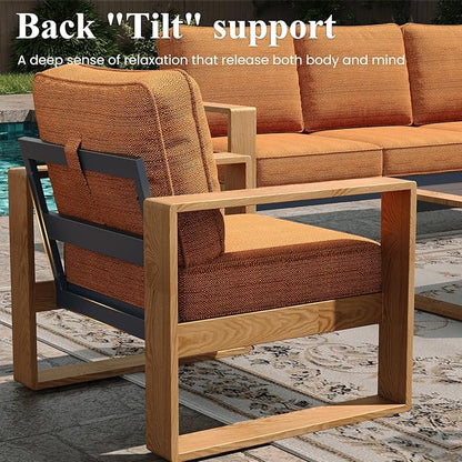 LayinSun 4 Pieces Aluminum Patio Furniture Set with Fire Pit Table, Oversized Seat with Hight Back, Outdoor Conversation Sets for Porch, Balcony, Deck