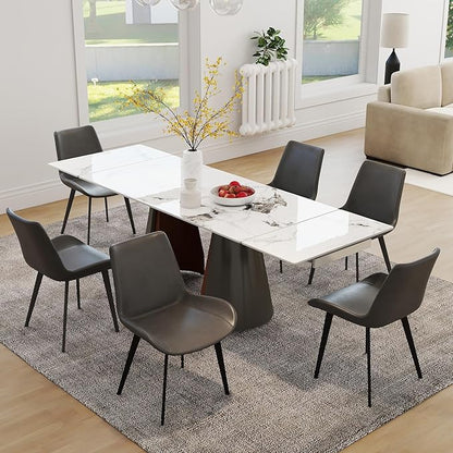 Modern Dining Chairs Set of 4, Upholstered Faux Leather Cushion Seat and Sturdy Metal Legs for Restaurant, Living Room, Brown