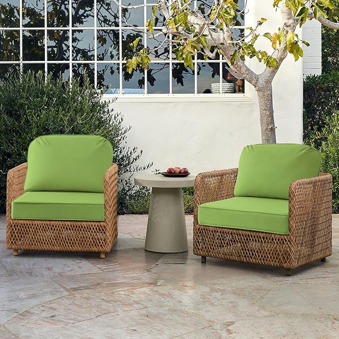 Outdoor Sunbrella Cushions for Patio Furniture Set of 2, 24"x24" Water Repellent Chair Cushions Removable Seat Bottom & Back Cushion Covers for Chair, Sofa, Couch, Canvas Ginkgo