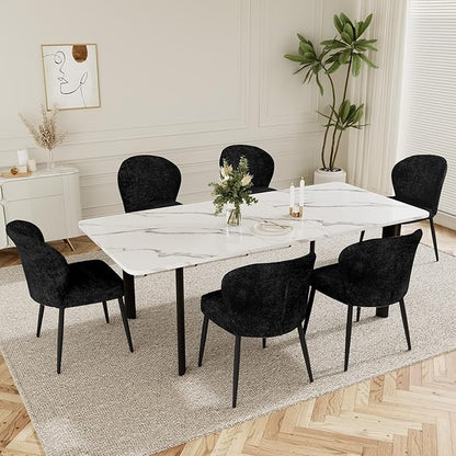Dining Chairs Set of 2, Modern Fabric Dining Room Chairs with Curved Backrest Well-Padded Seat, Upholstered Kitchen Chairs for Living Dining Room, Black