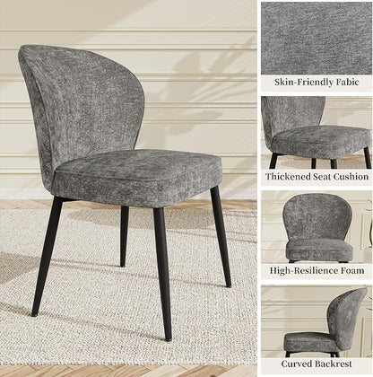 Dining Chairs Set of 4, Modern Fabric Dining Room Chairs with Curved Backrest Well-Padded Seat, Upholstered Kitchen Chairs for Living Dining Room, Grey