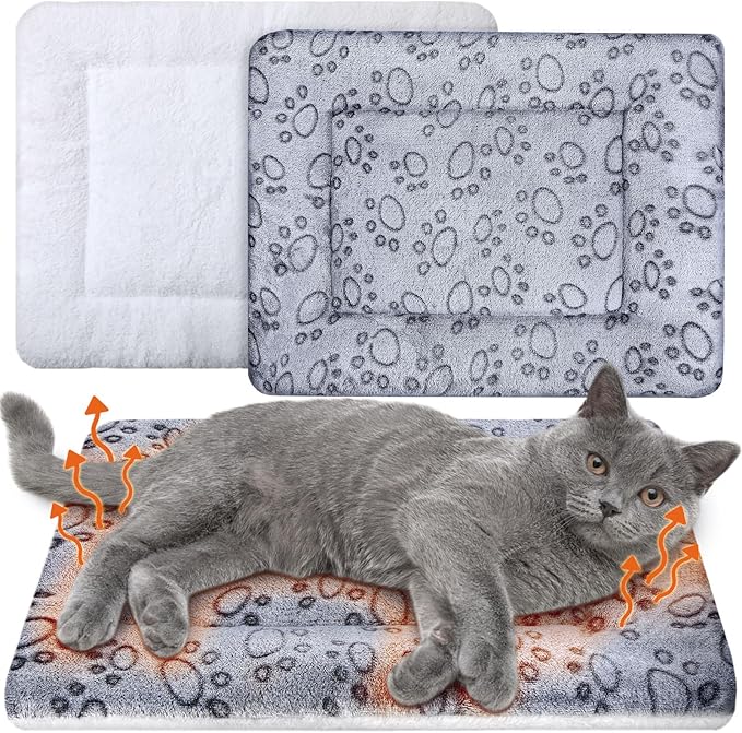 VitalCozy 2 Pack Self Warming Cat Mat Self Heating Pad Bed Reversible Machine Washable Reflects Body Heat Warm Thermal Pet Pad Crate Blanket for Feral and Indoor Cat (Dog Paw,21" X 14")
