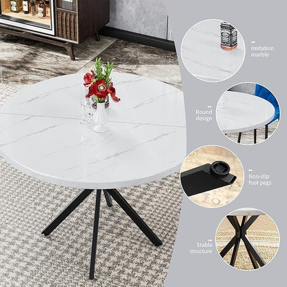 Round Dining Table, 39 Inch Modern Round Kitchen Table White Dining Table with Black X Base, Leisure Table for 4-5 People Small Space Dining Room, Apartment, Kitchen