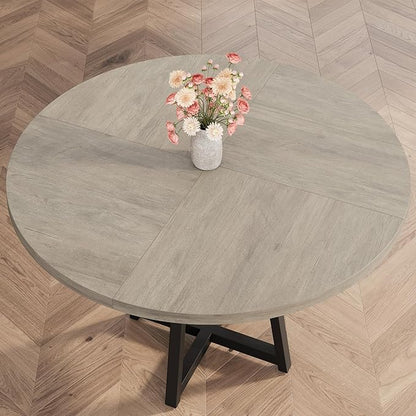GAOMON Industrial Round Dining Table, 47 Inch Round Kitchen Table for 4, Dinner Table with Wooden Top and Metal Base for Dining Room, Living Room (Grey, 47.2 in w/Storage)
