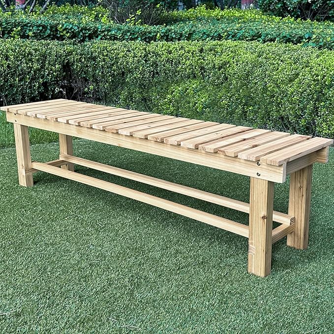 Outdoor Garden Bench, 2-Person Wood Patio Bench Weatherproof Outdoor Backless Bench, Anti-Corrosion and Anti-Rust Garden Benches for Garden Lawn Porch Park Backyard (Natural,35.5''/90cm)