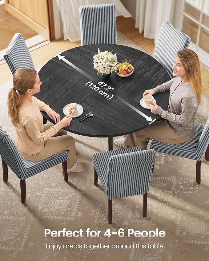 VASAGLE MAEZO Collection - Round Dining Table for 4-6 People, 47.2 Inches Circle Kitchen Table with Tapered Legs, Curved Transitions, for Dining Room, Kitchen, Charcoal Gray UKDT091BA01S