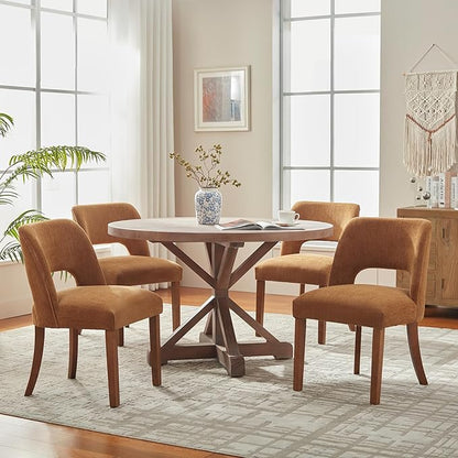VKNOW Wooden Dining Chairs Set of 4, Modern Fabric Upholstered Dining Room Chair Kitchen Chairs, Farmhouse Dinner Chair for Kitchen Dining Room, Orange