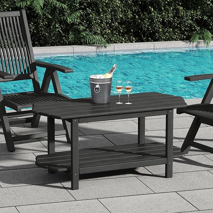 Adirondack Outdoor Patio Table-2 Tier Outside Table Irregular Grey Coffee Table for Garden Indoor Sun Room