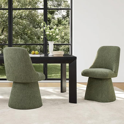 Swivel Dining Chairs Set of 4, Upholstered Mid Century Modern Deskchair with High Back, Linen Fabric Kitchen Chairs for Dining Room, Bedroom, Dressing Room, Moss Green