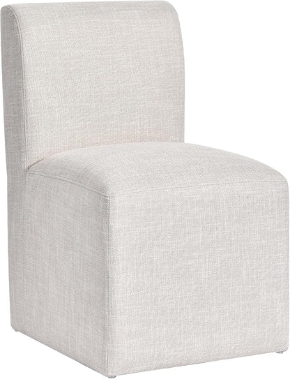 DUHOME Upholstered Dining Chair with Casters,Armless Modern Rolling Linen Dining Chairs with Wheels for Dining Room Bedroom Reading Room Living Room