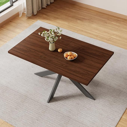 ZckyCine 63"-79" Extendable Dining Table, Modern Walnut Finish Table with Sturdy Metal Frame, Rectangular Kitchen Table for 6-8 People, Easy Assembly, Space-Saving Design