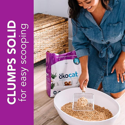 ökocat Less Mess Low Tracking Wood Clumping Cat Litter Mini- Pellets, Unscented, 27.5 pounds XL - Natural Ingredients, Stops Odor, Clumps Solid, 99% Dust Free, Great for Long-Hair Breeds