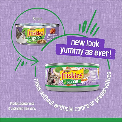 Purina Friskies Indoor Cat Food Meaty Bits Homestyle Turkey Dinner With Garden Greens in Gravy - (Pack of 24) 5.5 oz. Cans