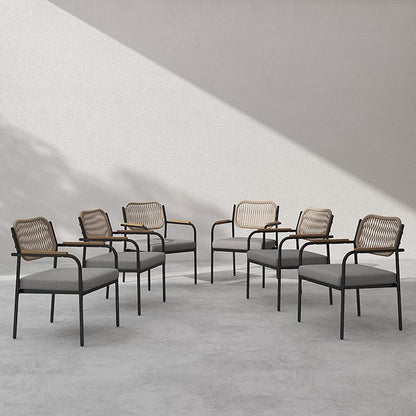 Outdoor Dining Chairs Set of 6, Wicker Patio Dining Chairs with Removable Cushions, Rectangle Patio Table Chair, All Weather Outdoor Chairs, Metal Lawn Chair for Adults/Indoor/Balcony, Gray
