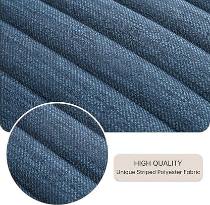 VKNOW Upholstered Dining Chairs Set of 6, Modern Dining Room Chairs with Stripe, Linen Kitchen Chair Dinner Chair with Black Metal Base for Kitchen Office, Blue