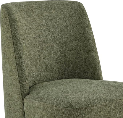 CHITA Upholstered Rolling Dining Chair on Casters Set of 4, FSC Certified Modern Fabric Dining Chair with Casters, Boucle Dining Chairs for Reading Room Kitchen Dining Room, Moss Green