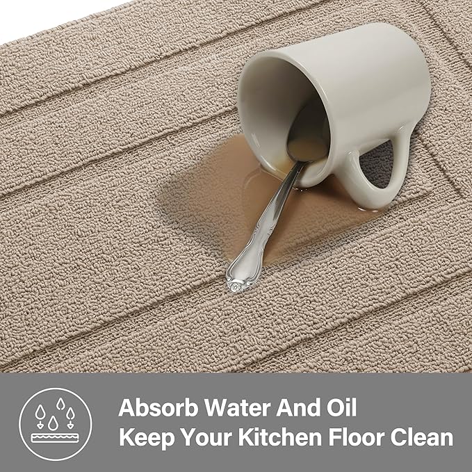 GRANNY SAYS Kitchen Mats for Floor Resist Dirt Kitchen Rugs Non Slip Washable, Large Rug Runner for Sink Laundry Thick Durable Polypropylene Comfort Standing, 59" x 19.7", Khaki