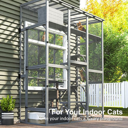 Cat Catio - Extra Large Window Catio Enclosure for Indoor/Outdoor Cats with Multi-Level Platforms, Weatherproof Roof - Spacious Cat Cage Playhouse for Multiple Pets (74.8"x33.5"x100")