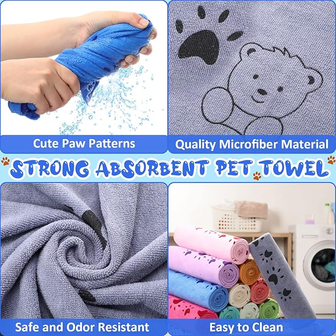 Moukeren 12 Pcs Dog Drying Towel Bulk 20'' x 39'' Microfiber Dog Bath Grooming Towels Absorbent Soft Quick Drying Cat Bathing Supplies for Small Medium Puppy Cat