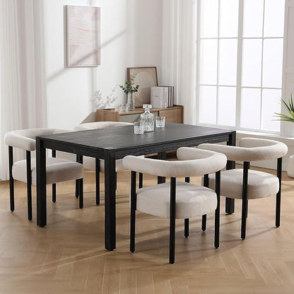Beige Linen Dining Chairs Set of 2, Modern Upholstered Curved Backrest Kitchen Dining Room Chairs Accent Armchairs with Black Wood Legs, Beige Linen