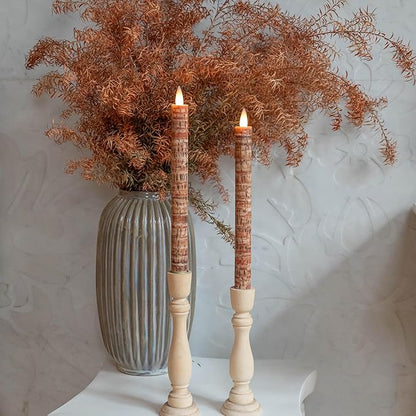 Flameless Taper Candles Flickering with Remote and Timer, 3D Moving Flame Taper Candle Battery Operated to 400 Hours, 9 Inch Window Candles, (Palm Bark)