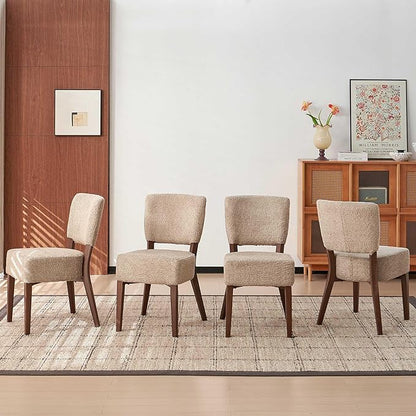 Howtek Modern Dining Chairs Set of 4 with 6.3" Thick Seat Cushions, Space-Saving Stackable Upholstered Kitchen Chairs, Ergonomic Backrest & Wood Grain Metal Legs, Brown