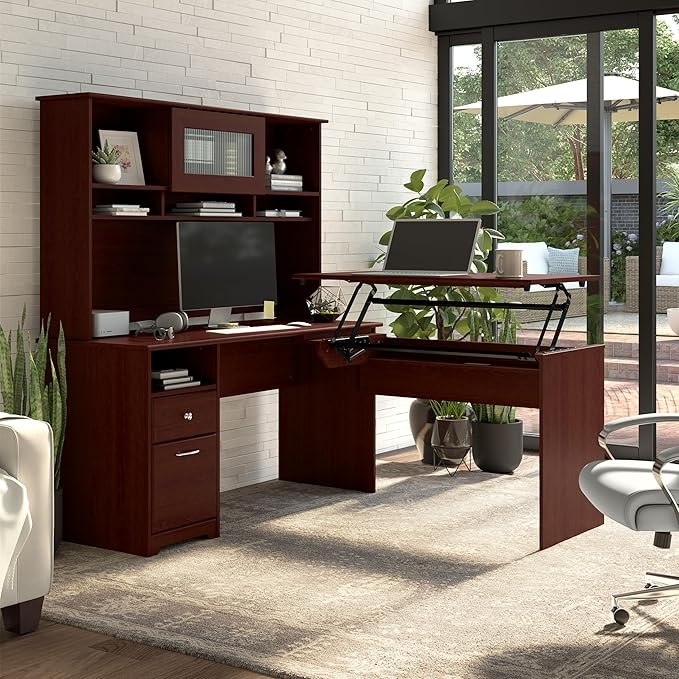 Bush Furniture Cabot 60W Computer Desk with Drawers in Harvest Cherry, Workstation and File Storage, Desktop with Organization Solutions for Home Office