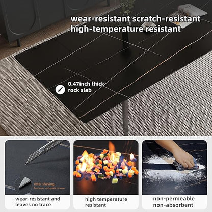 Extendable Dining Table (62.9" to 94.4") for 6 to 10 - Modern Rectangular Sintered Stone Table with High Hardness and Easy Maintenance - Stylish Black