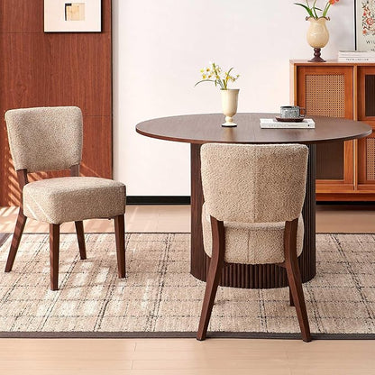 Howtek Modern Dining Chairs Set of 2 with 6.3" Thick Seat Cushions, Space-Saving Stackable Upholstered Kitchen Chairs, Ergonomic Backrest & Wood Grain Metal Legs, Brown