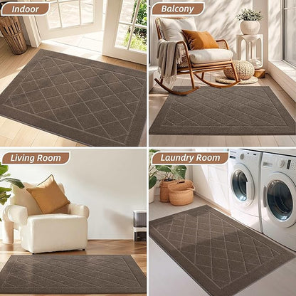 BEQHAUSE Dirt Trapper Door Mat 36" x 60", Doormat Non-Slip Entryway Rugs Washable, Dog Door Mat Stain Resistant and Absorbent Welcome Floor Mat for Front Back Door, Mud Wet Shoes & Paws, Light Brown