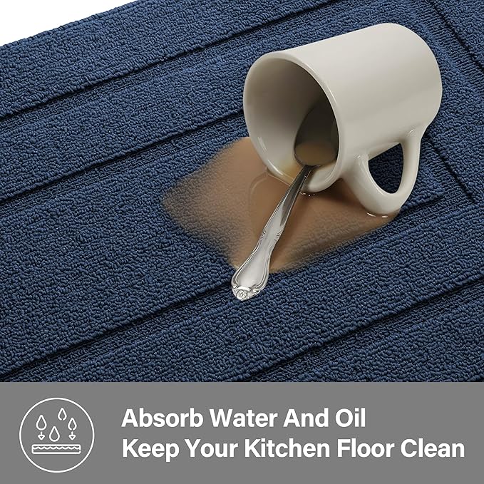 GRANNY SAYS Kitchen Mats for Floor Resist Dirt Kitchen Rugs Non Slip Washable, Long Rug Runner for Sink Laundry Thick Durable Polypropylene Comfort Standing, 47" x 20", Deep Blue