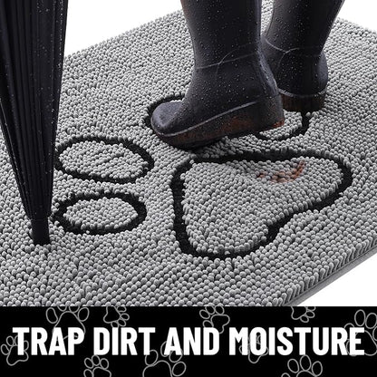 Smiry Dog Door Mat for Muddy Paws, Absorbent Dirt Trapper Non Slip Quick Dry Washable Chenille Mat for Mud Dogs, Entry Rug for Indoor and Outdoor (30x20 Inches, Grey)
