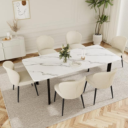 Dining Chairs Set of 4, Modern Fabric Dining Room Chairs with Curved Backrest Well-Padded Seat, Upholstered Kitchen Chairs for Living Dining Room, White