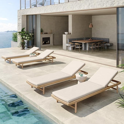 Christopher Knight Home Brolen Acacia Wood Chaise Lounge Chair Outdoor Set of 4, Patio Outdoor Chaise Lounge with Cushions, Adjustable Backrest Lounge Sofa, Wooden Sunbathing Pool Lounger, Teak+Beige