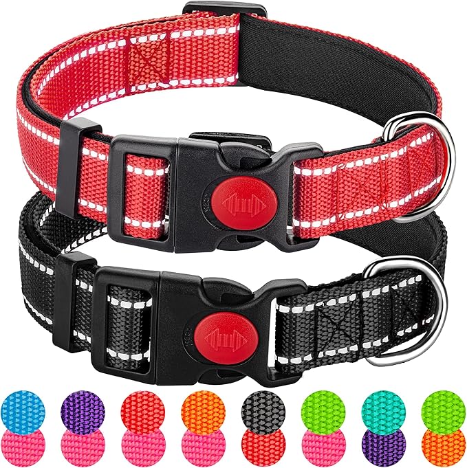2 Pack Reflective Dog Collars for Medium Large and Small Breed Dogs Male Female,Padded Soft Durable Nylon Neoprene Collar for Puppy Dogs Girl Boy with Quick Release Safety Buckle,Red Black,XS