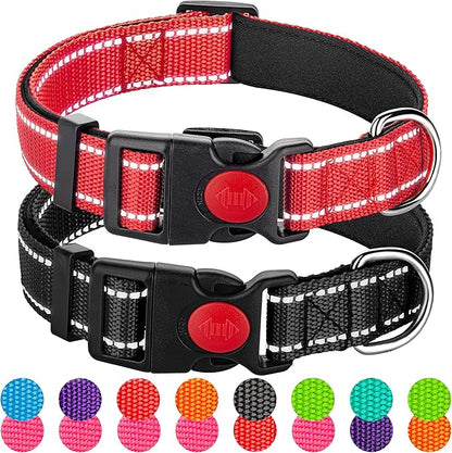 2 Pack Reflective Dog Collars for Medium Large and Small Breed Dogs Male Female,Padded Soft Durable Nylon Neoprene Collar for Puppy Dogs Girl Boy with Quick Release Safety Buckle,Red Black,XS