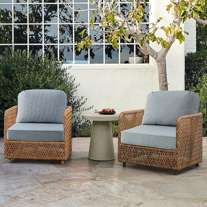 Outdoor Cushions for Patio Furniture Set of 2, 24"x24" Water Repellent Chair Cushions Removable Seat Bottom & Back Cushion Covers for Chair, Sofa, Couch, Black White Mini Check