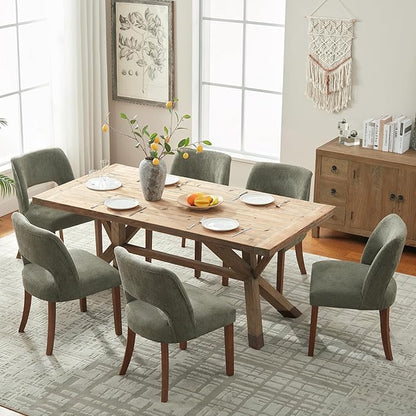 VKNOW Wooden Dining Chairs Set of 6, Modern Fabric Upholstered Dining Room Chair Kitchen Chairs, Farmhouse Dinner Chair for Kitchen Dining Room, Green
