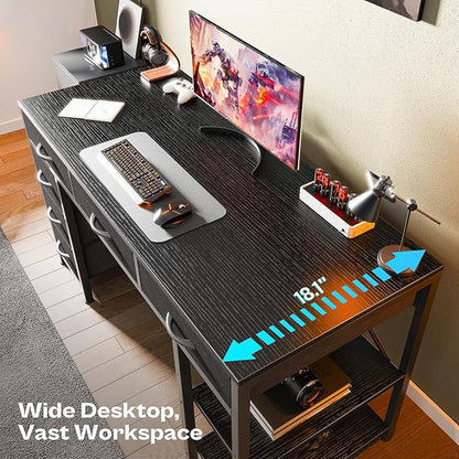 Huuger Computer Desk with 6 Drawers, 47 Inch Office Desk with Shelves, Reversible Gaming Desk, Corner Desk with Storage, Work Desk for Home Office, Study, Living Room, Black