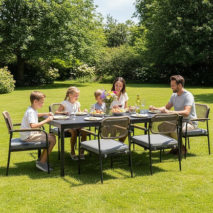 Outdoor Dining Chairs Set of 6, Wicker Patio Dining Chairs with Removable Cushions, Rectangle Patio Table Chair, All Weather Outdoor Chairs, Metal Lawn Chair for Adults/Indoor/Balcony, Gray