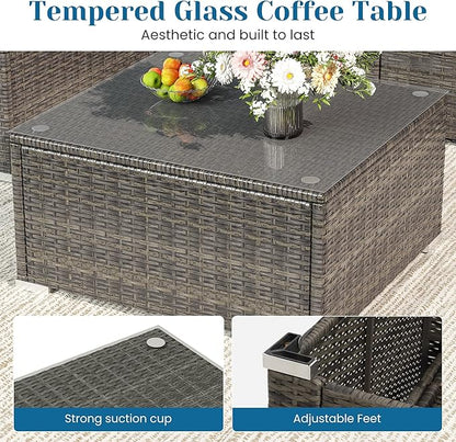 Outdoor Patio Furniture Set, Rattan Outdoor Sectional Furniture, Patio Conversation Sets for Balcony, Porch, Backyard, Deck, Garden, Dark Grey